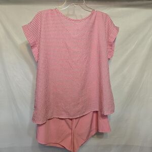 Shein Pink Gingham Short Sleeve Top and Shorts Set- 1X